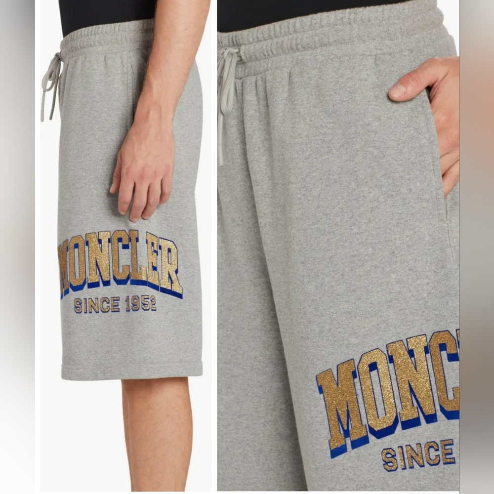 NWT Moncler Men's Terry Champagne Logo Sweat Shorts